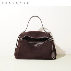 Premium Handbag 2025 Fall Winter Suede Leather Boston Bag Shoulder Crossbody Bag Women Minimalist Commuting Trendy Versatile Bag