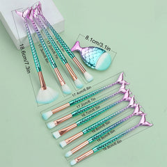 11 pcs mermaid makeup brushes, fish tail makeup brush set, beauty tools
