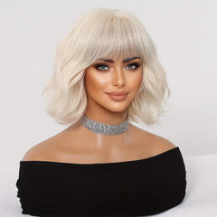Synthetic Wig for Women, Short Machine-Made Curly Hair, Off-White, Enhances Complexion and Elegance, European and American Style Synthetic Wig