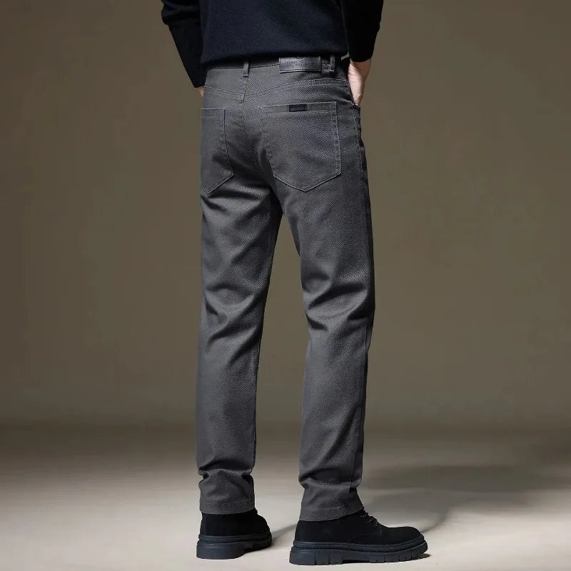 Mens Casual Cotton Pants Straight Business Work Trousers