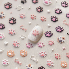 Nail Stickers Cat Cute Jelly Pink Cat Paw Cartoon 5D Embossed Relief Self Adhesive Nail Art Sticker 3D Manicure Decals DIY Parts