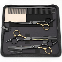 6 Inch Professional Dual Use Scissors for Hair Cutting and Pet Grooming Straight Curved Thinning Comb Stainless Steel Salon