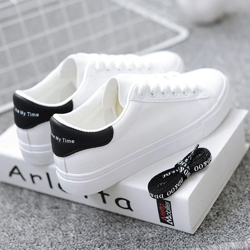 Fashion Women's Vulcanize Shoes 2025 New Casual Classic Solid Color PU Leather Shoes Woman Casual White Shoes Flats Sneakers