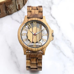 Mens Wooden Watch Handmade Engraved Quartz Timepiece