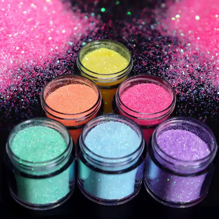 6 Colors Glitter Candy Sugar Sand Loosen Powder Dust Woolen Nail Art Powder 10ml Per Jar