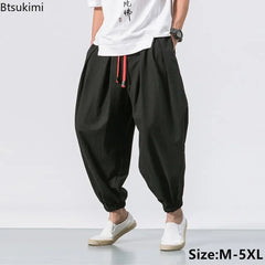 Fashion Harem Pants Men's Chinese Style Loose Cotton Linen Trousers Trend Streetwear Man Casual Pants Japanese Kimono Sweatpants