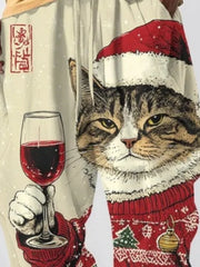 Men's Harem Pants Japanese Korean Style Cat Toast Celebrate Christmas Print Loose Drawstring Waist Sweatpants Fashion Long Pant