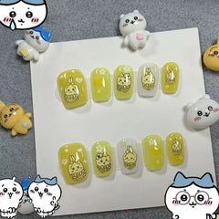 Nail Art Chiikawa ハチワレ Hachiware うさぎ USAGI ちい./かわ Kawaii Wearing Nails Cartoon Nails DIY Short Cute Finished Patches Girls Gifts