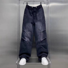 High-End Black Washed Straight Leg Jeans Loose Fit 2025 Trendy High Street Casual Pants for Men