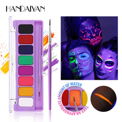 8 Color Face Body Paint Palette Water Soluble Fluorescent UV Makeup Halloween Party Cosmetics Fancy Dress Beauty