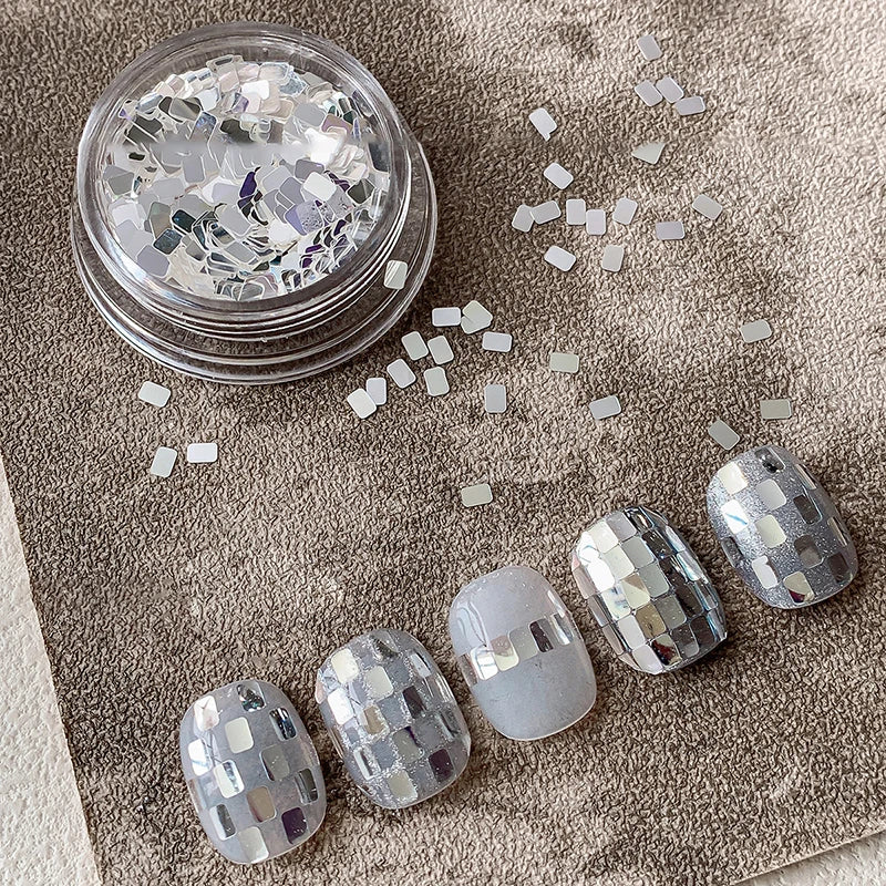Nail Glitter& Jewelry Minimalist And Sparkling Light Luxury Style Armor Style Decoration Materials 1 Jar Square Silver