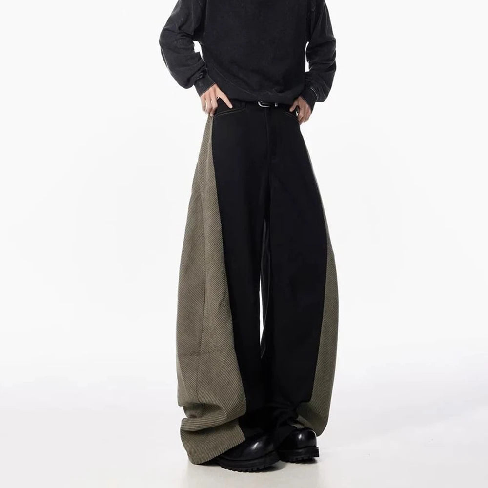 Mens Harem Pants Curved Contrast Color Casual Pants Streetwear Youth Personality Versatile Trendy Wide Leg Pants Men's Wear