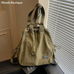 Multi-functional Fashion Backpacks For Women Nylon Large Capacity Shopper Shoulder Totes Drawstring Bucket Travelling Rucksack