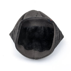 Men's Skullies Beanies Knitted Striped Hats Men Winter Thick Beanie Hat Double Layer Solid Color Velvet Warm Bonnet Cap