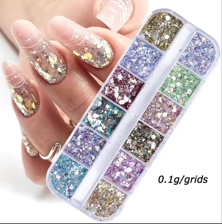Mirror Iridescent Mixed Hexagon Nail Glitter Sequins Holographic Spangles Flakes Nail Art Powder Gel Polish Manicure Accessories