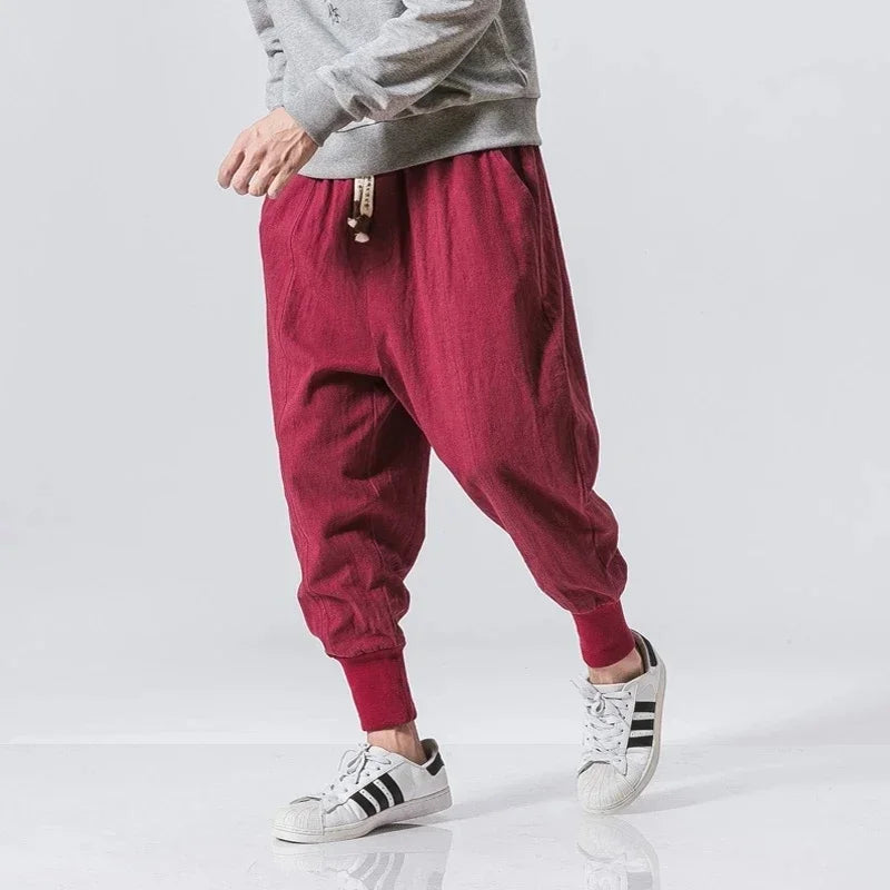 Men Harem Pants Streetwear Cotton Linen Joggers New Baggy Hip Hop Fashion Pants Casual Solid Trousers Male Trendy Sweatpants