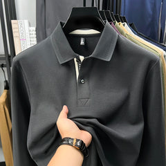 100% cotton luxury polo shirt long sleeve men's classic simple solid color business casual spring autumn comfort premium T-shirt