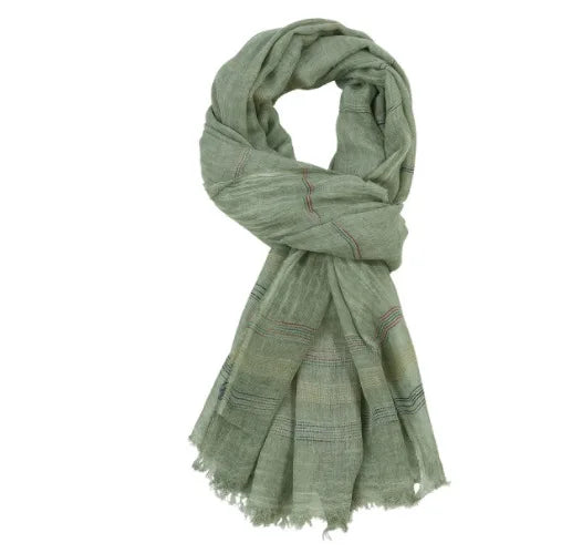 Mens Striped Cotton Linen Scarf Warm Fashion Wrap