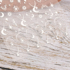 Nail Art Sticker Silver Star Bronzing Sun/Moon/Star/Wings/Hearts Nail Decal Self-Adhesive Manicure Slider Nail Decor Accessory