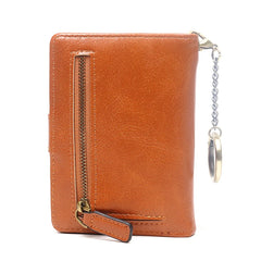 Fashion Leather Wallet For Women Retro Short Bifold Female Purse With Detachable Credit Card Holder Key Chain Zipper Coin Pocket