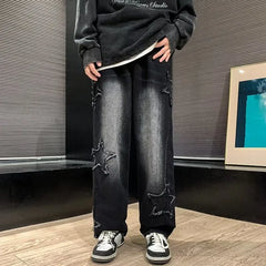 American HIPHOP Star Jeans Men's High Street Trendy Brand Loose Straight Leg Wide Leg Pants Street Trend Versatile Pants
