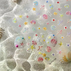Nail Sticker Ocean Summer Beach Seashells Starfish Conch Scallop Coral Self Adhesive Decoration Manicure Decal