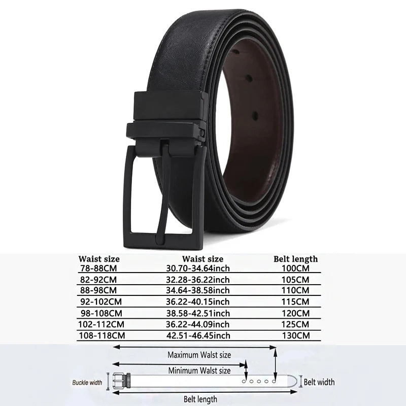 Mens Genuine Leather Belt Reversible Business Buckle