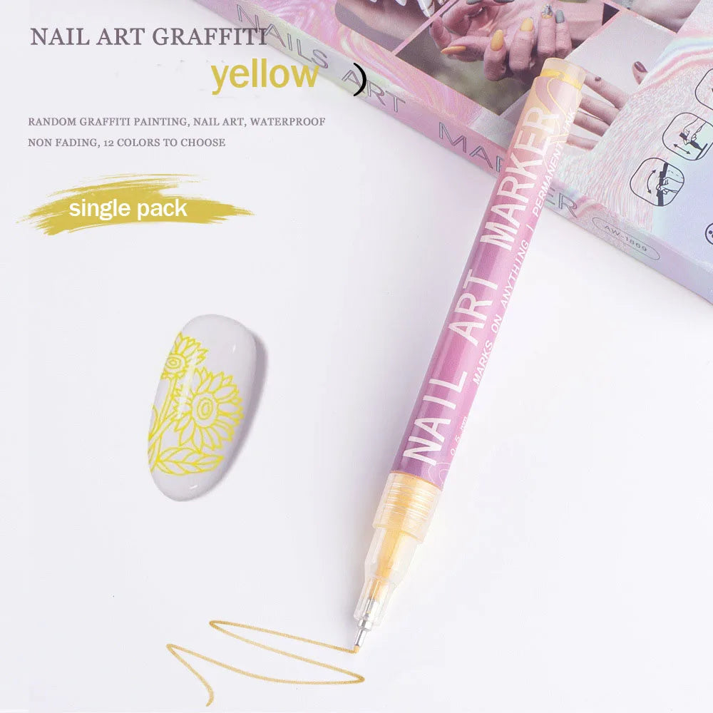 Nail Art Graffiti Pen Waterproof Acrylic Nail Paint Pen 3D Abstract Design Quick Drying Professional Nail Drawing Pencil
