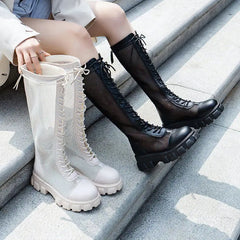 2025New Boots for Women Fashion Knee-high Boots Summer Breathable Hollow Out Mesh Boots Non Slip Platform Boot Punk Botas Mujer