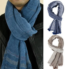 Luxury Cotton Linen Yarn-dyed Winter Men Scarf Tassel Autumn Winter Warm Striped Men's Scarves Soft Male Accessories