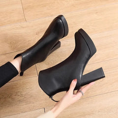 New Women's Shoes Fashion Platform Boots Ladies High Quality Luxury Women Leather Boots Super High Heels Zapatos De Mujer