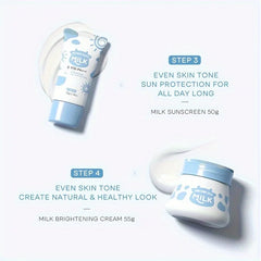 7PCS Milk Skin Care Set Moisturizing Hydration Body Beauty Facial Cleanser Body Scrub Hand Wax Eye Cream Sunscreen Storage Bag