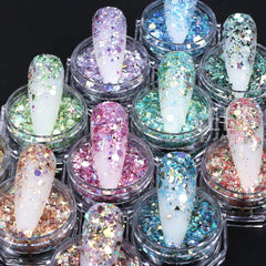 12 Colors Iridescent Hexagon Glitter Flake Nail Art Sequins Holographic Chunky Sequins Paillette Spangles Manicure Decor Slices