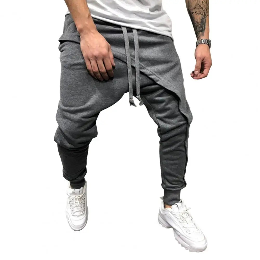 Men Harem Pants Ankle Tied Hip Hop Double Layer Running Baggy Pants Korean Casual Elastic Waist Trousers Sweatpants Tracksuits