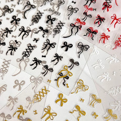 1 Sheet Bowknot&Ribbon Nail Stickers Kawaii Bow Tie Self-Adhesive Nail Art Decals DIY Manicure Decor Bowknots Sticker