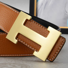 Men's belt with lychee pattern and smooth buckle HFashionable, casual, trendy, and versatile Middle-aged and young men's belts