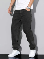 Men's Black Straight Fit Jeans - Casual Minimalist Denim Pants
