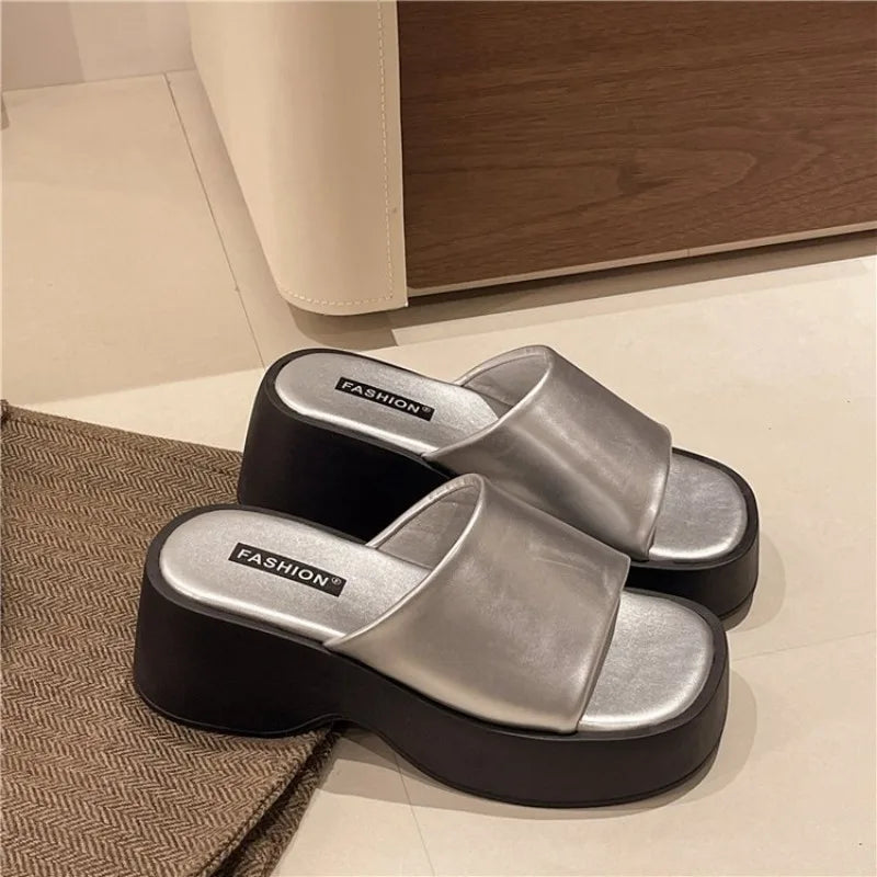 Women Slippers Summer New Luxury Sandals Women Thick Soled Designer Square Toe Slippers Slides Women Zapatos