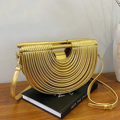Designer Handbags Women 2025 New Luxury Brand Rope Handwoven Noodle Bags Gold Evening Clutch Bag Chic Saddle Crossbody Bag
