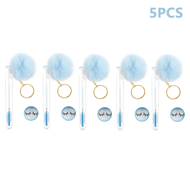 Eyelash Brush Tube With Pompom Lash Extension Makeup Brush Dustproof Eyebrow Comb Beauty Tools