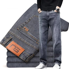 New Men Fashion Loose Straight Elasticity Jeans Male Wear-resistant Slim Fit Denim Pants Smart Casual Dark Gray Trousers