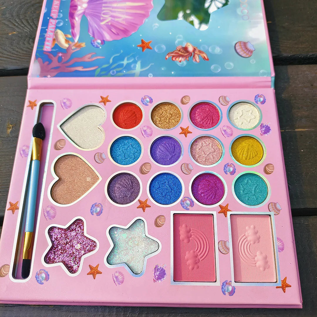 18-color children's makeup set, pearlescent matte and glitter effects, easy-to-apply makeup palette, birthday Christmas gift