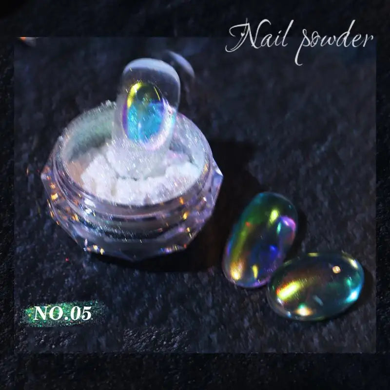 Nail Glitter Aurora Ice Transparent Laser Rainbow Mirror Gel Pigment Powder Chrome Nail Charm Gel Polish Art Decoration Supplies