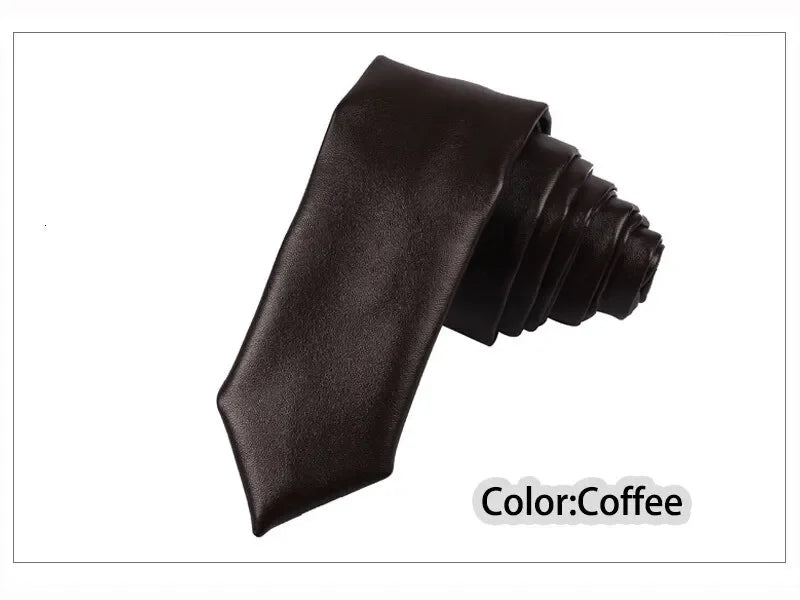 New PU Leather Ties for Men Casual Neckties 5cm Slim Fashion Solid Color Mens Necktie for Wedding Business Suit Tie