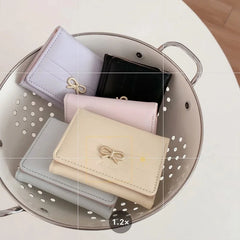 Fashion Wallets Girls Cute Bow Small Wallet Aesthetic Card Holder Classic Three Fold Purse For Women Student Simple Coin Pouch