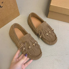 Flats Luxury Summer All-match Flat Bean Shoes Slip-on Lazy Women's Shoes Soft Soles Shallow Mouth Retro Tassel Women's Shoes