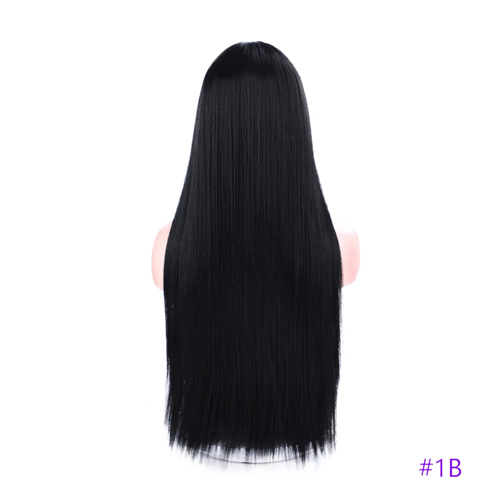 Synthetic Bone Straight Hair Wig Lace Scalp Part Wig Long Straight Synthetic Wigs Heat Resistant Brown Blonde Hair Wig for Women