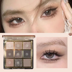 9 Colors Eyeshadow Palette Earth-toned Pearl Matte Shimmer Eye Shadow Shiny Sequins Eye Contouring Pigments Metallic Eyes Makeup