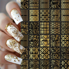 30 Sheets Golden Nail Art Stickers - Elegant Floral & Lace Designs, 3D Self-Adhesive Reusable Sticker Nail Stickers for Nail Art