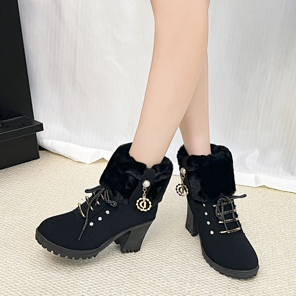 Women Boots Winter Comfortable Designer High Heels Shoes for Women 2025 New Short Platform Ankle Boots Elegant Zapatos De Mujer